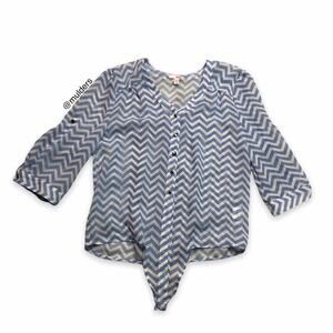 y2k 2000s Bongo sheer chevron blue & white sheer tie top